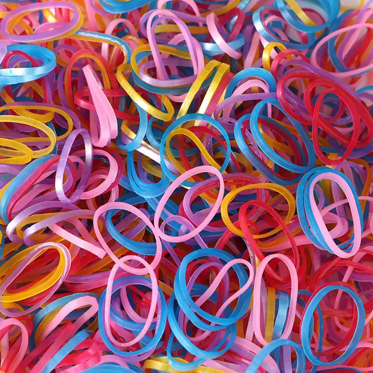 Close-up of a pack of durable multicolor rubber bands for securing various items.