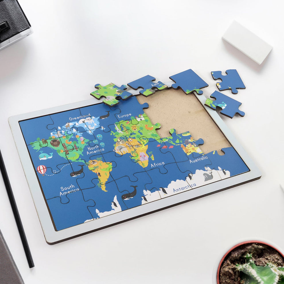 Wooden World Map Puzzle – Fun Kids Geography Learning – shopholic.in