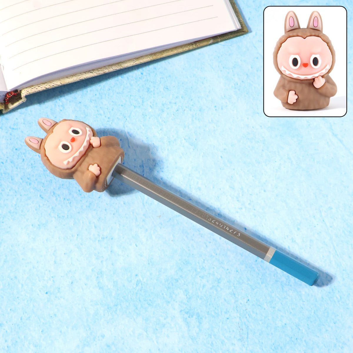 Side view of cartoon shaped eraser with integrated pencil sharpener
