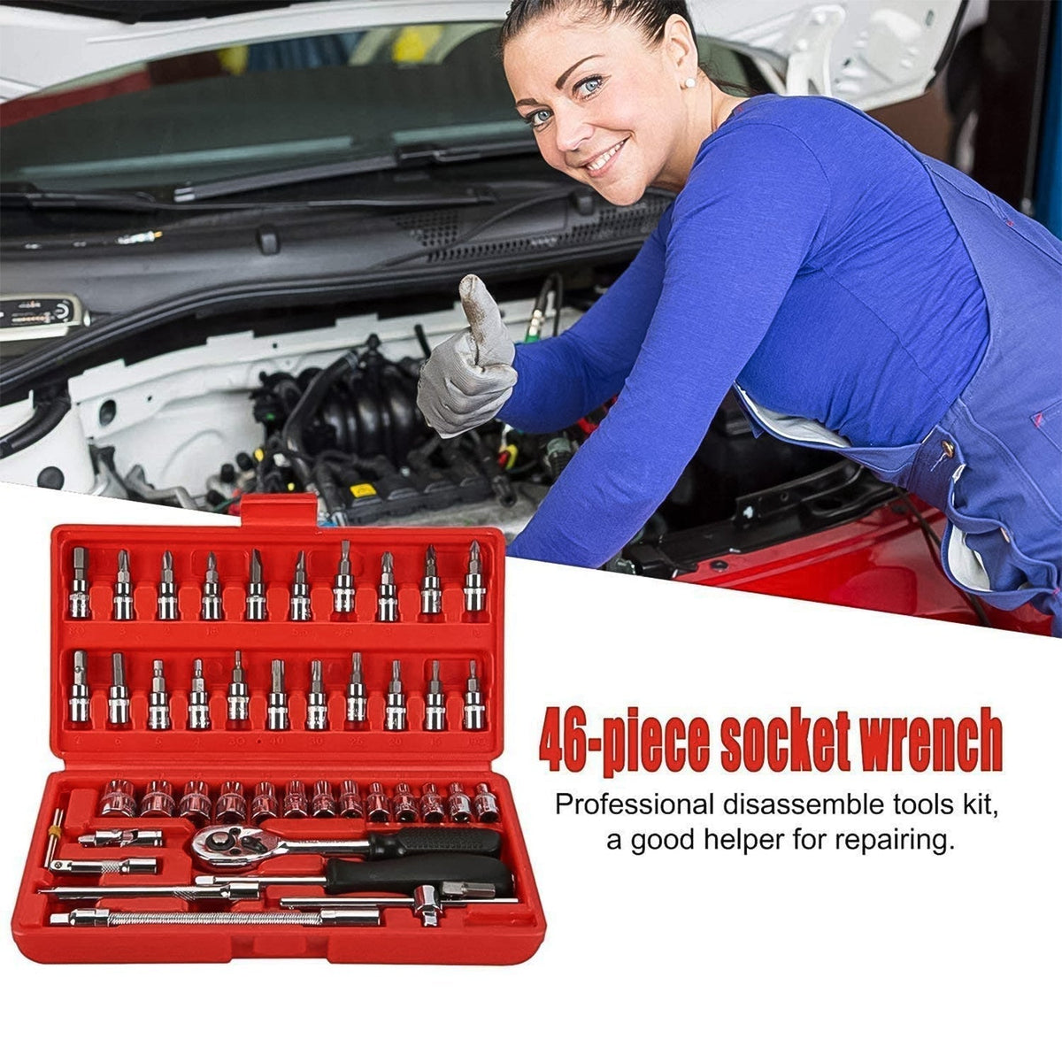 Measurement scale showing dimensions of the compact socket repair tool kit
