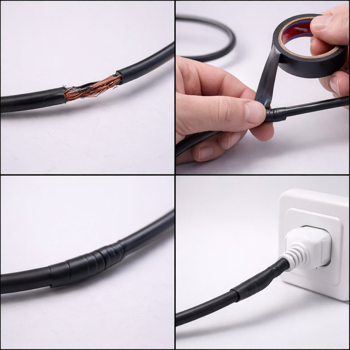 Professional electrician using black electrical insulation tape roll