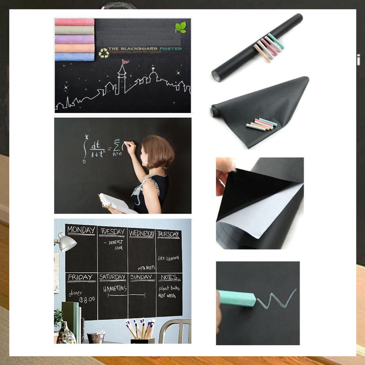 Person applying a large blackboard wall sticker to a smooth wall.