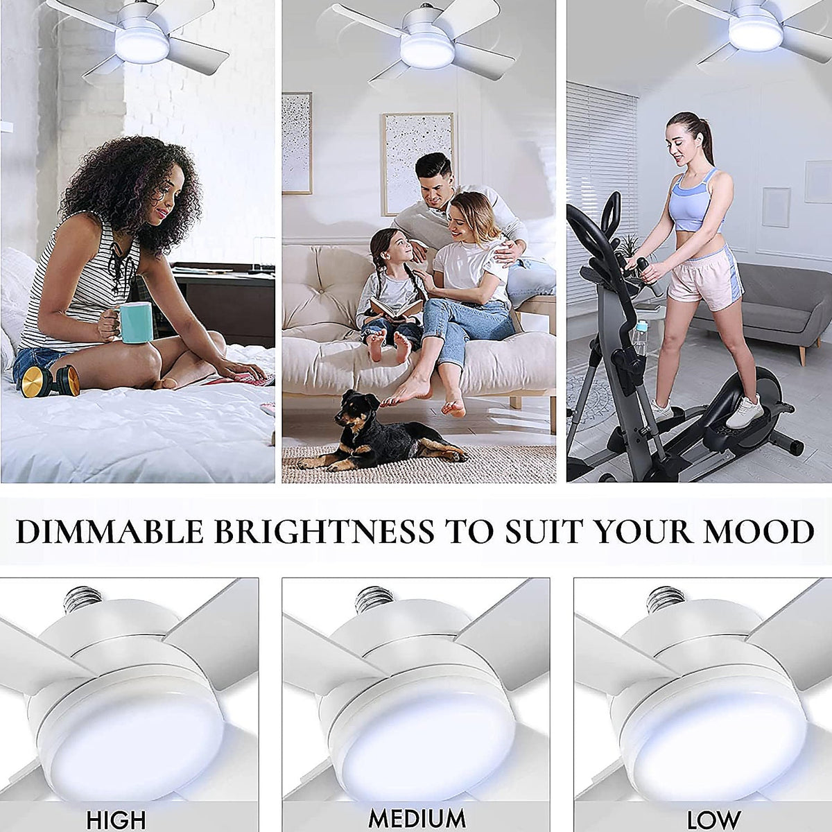 Side view of ceiling fan with integrated LED lighting