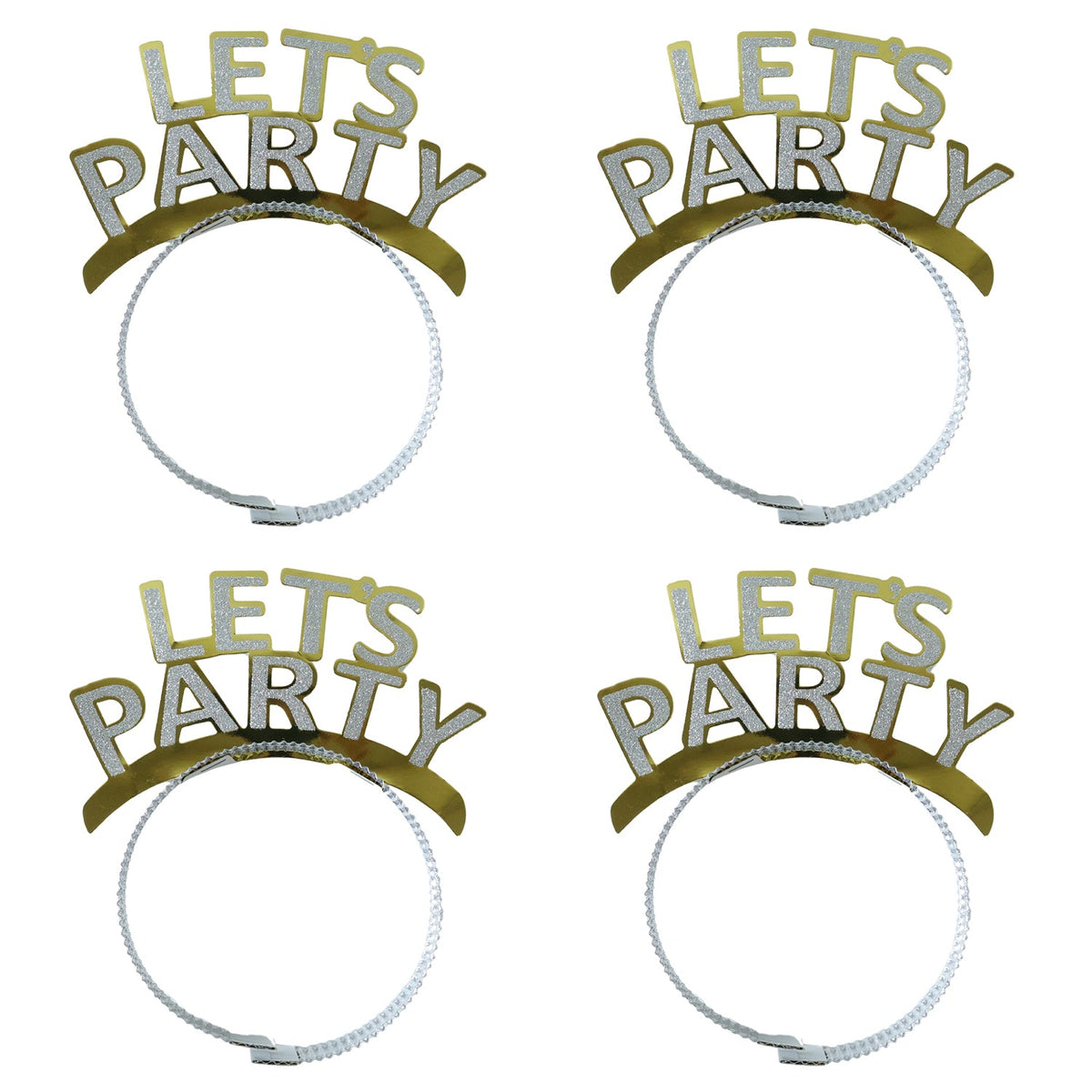 Pack of four reusable glitter party headbands perfect for birthdays and anniversary parties