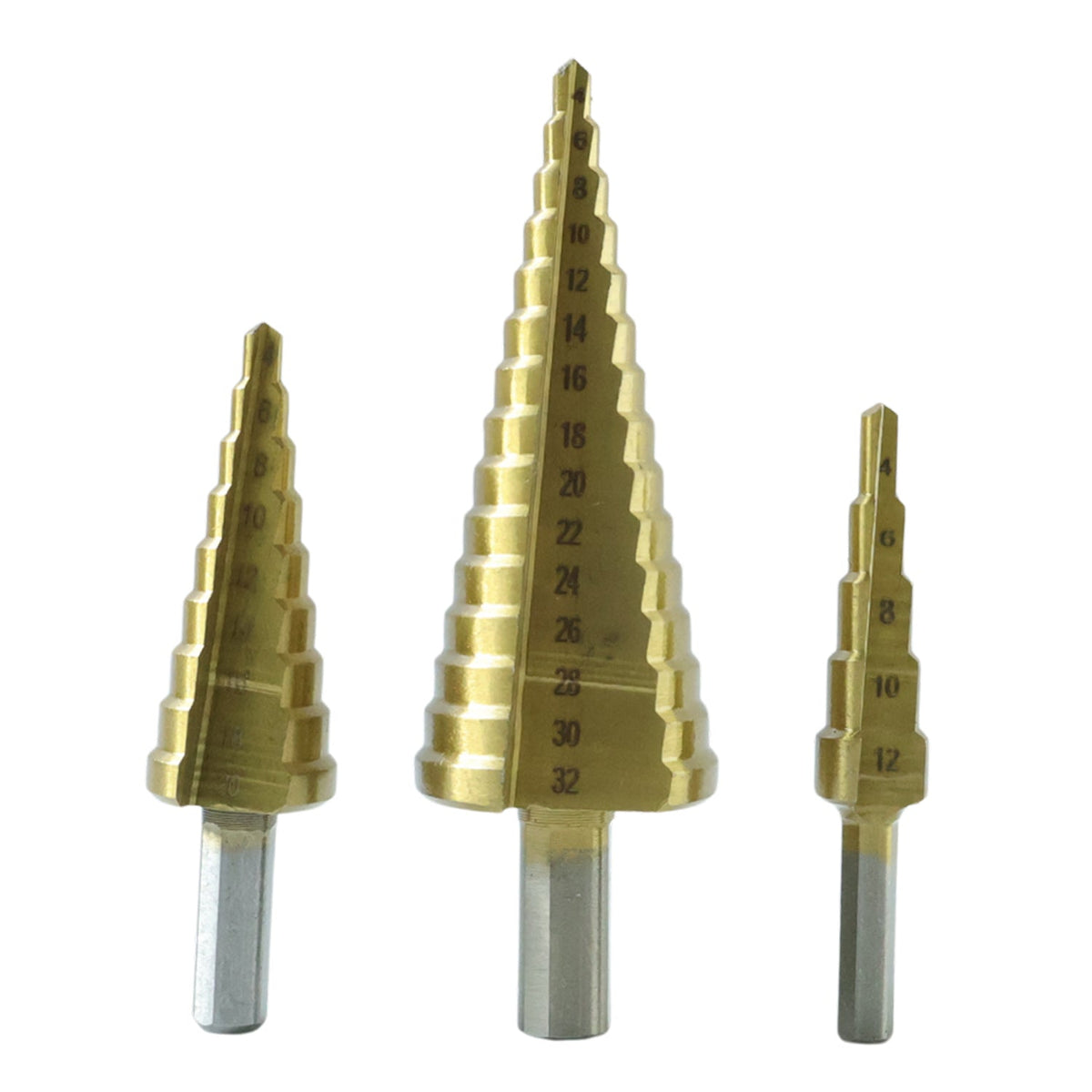 HSS steel step drill bits effectively creating clean holes in wood and metal materials.