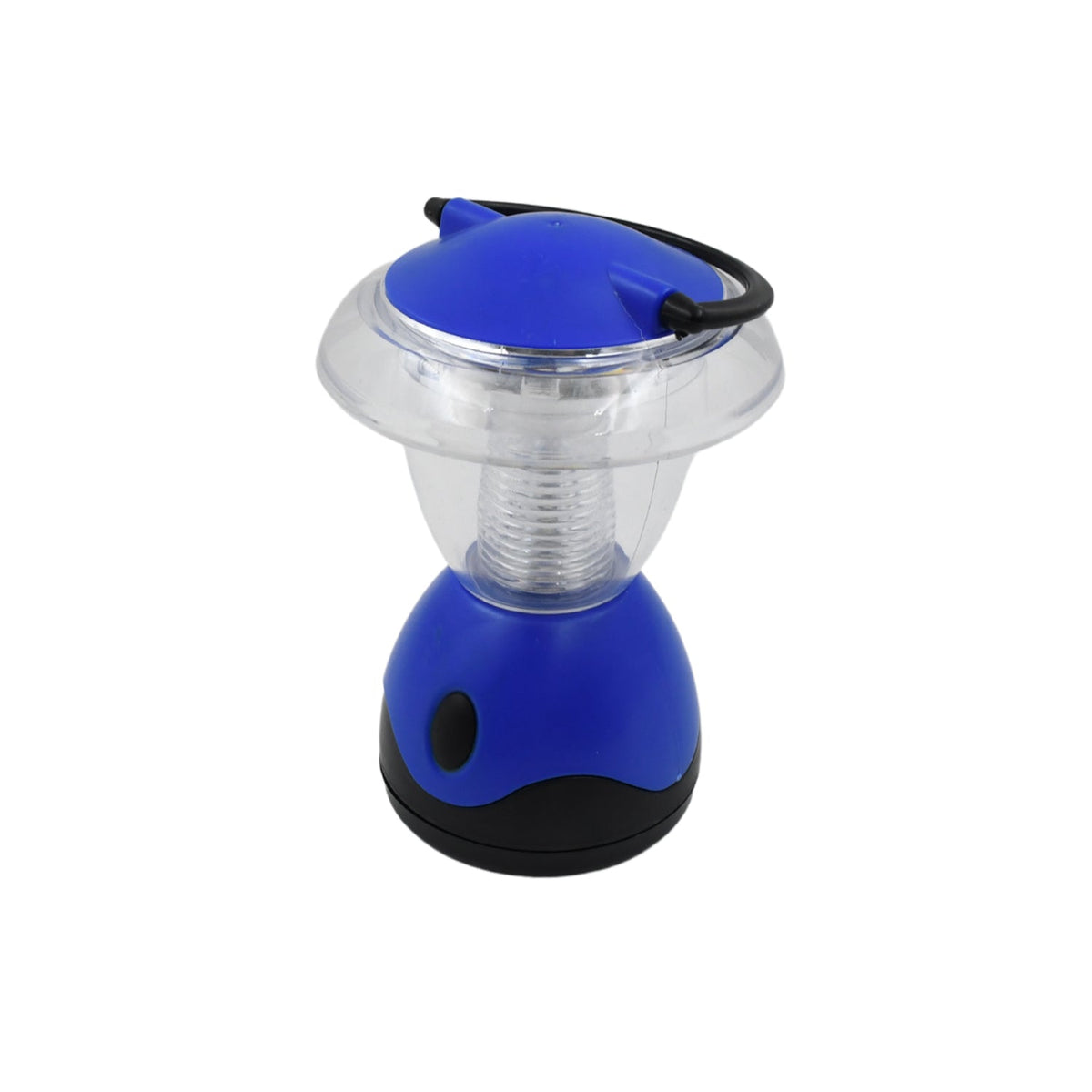 A blue and clear plastic mini lantern with a black handle is centered on a plain white background.