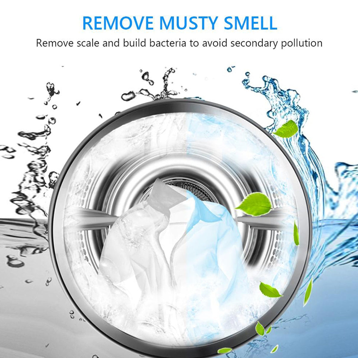 Stain cleaner powder being poured into a washing machine tank.