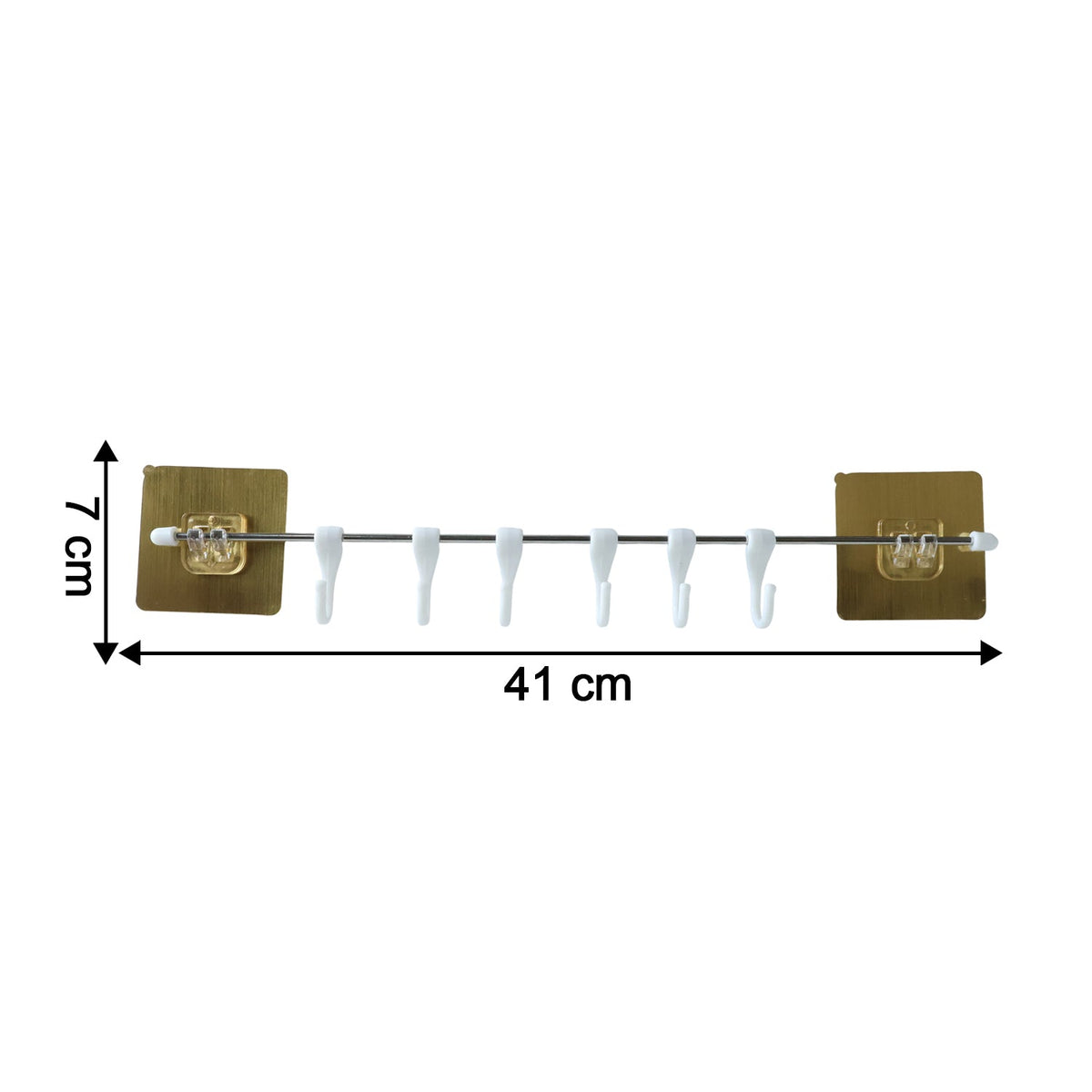 Neutral image of kitchen utility hook rack showing hooks and rod