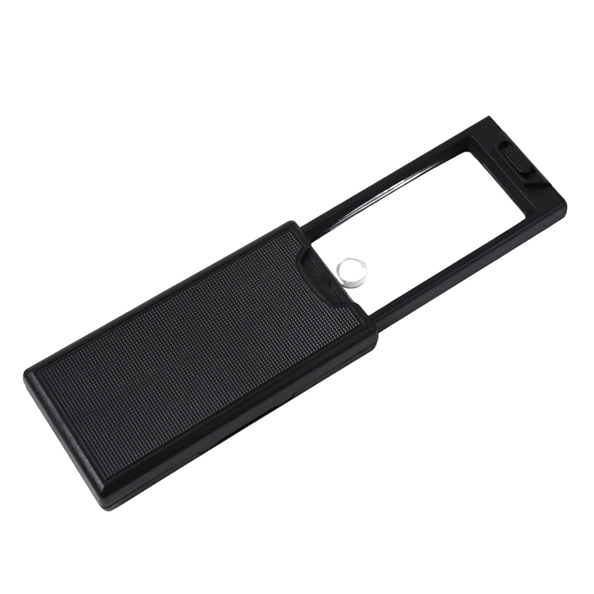 Close-up of zoom lens of extendable LED magnifier