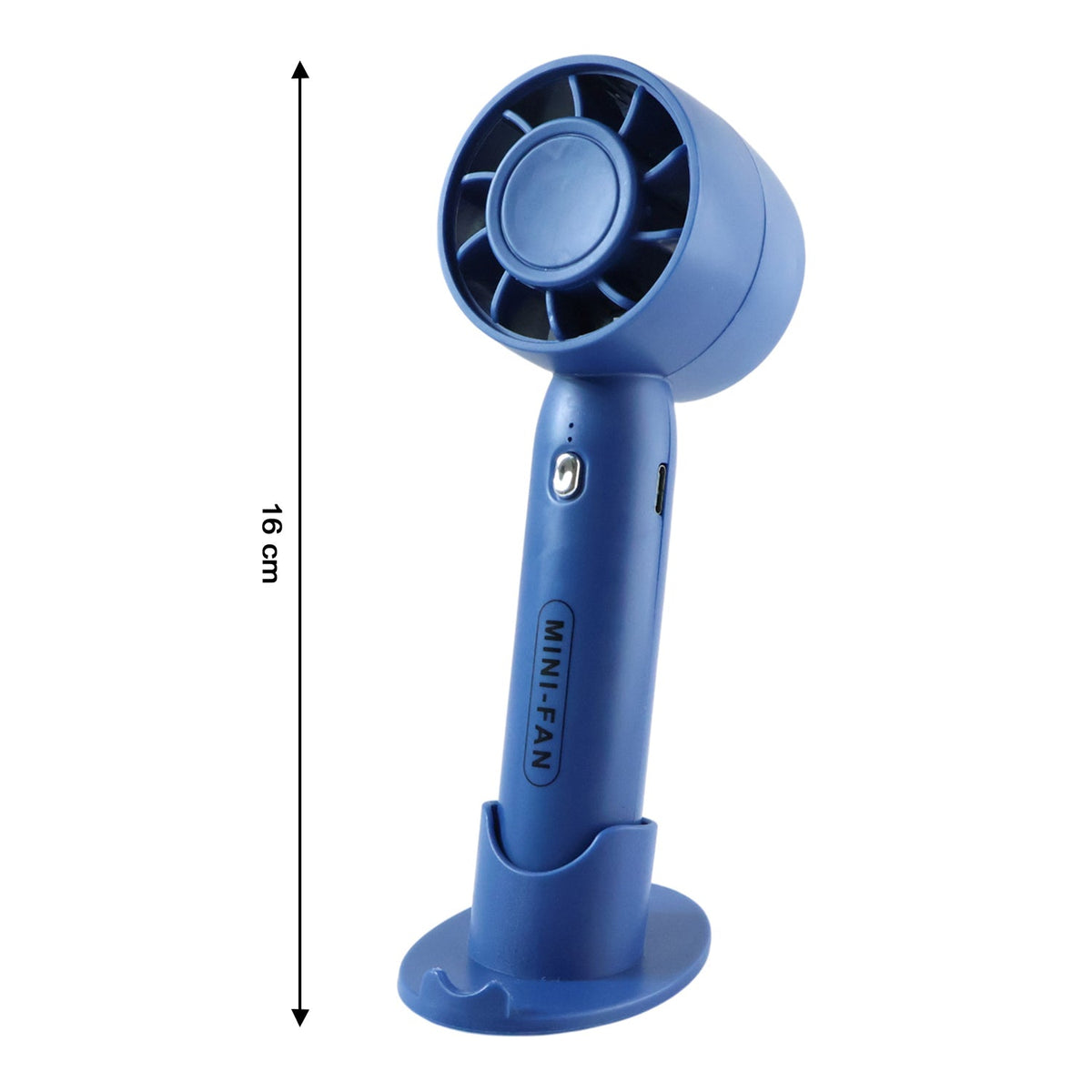 rechargeable mini handheld fan showing detailed specifications