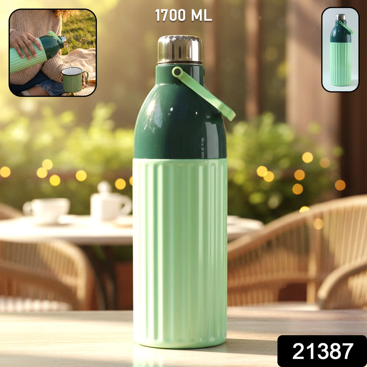 Large capacity insulated water bottle showing ribbed grip design