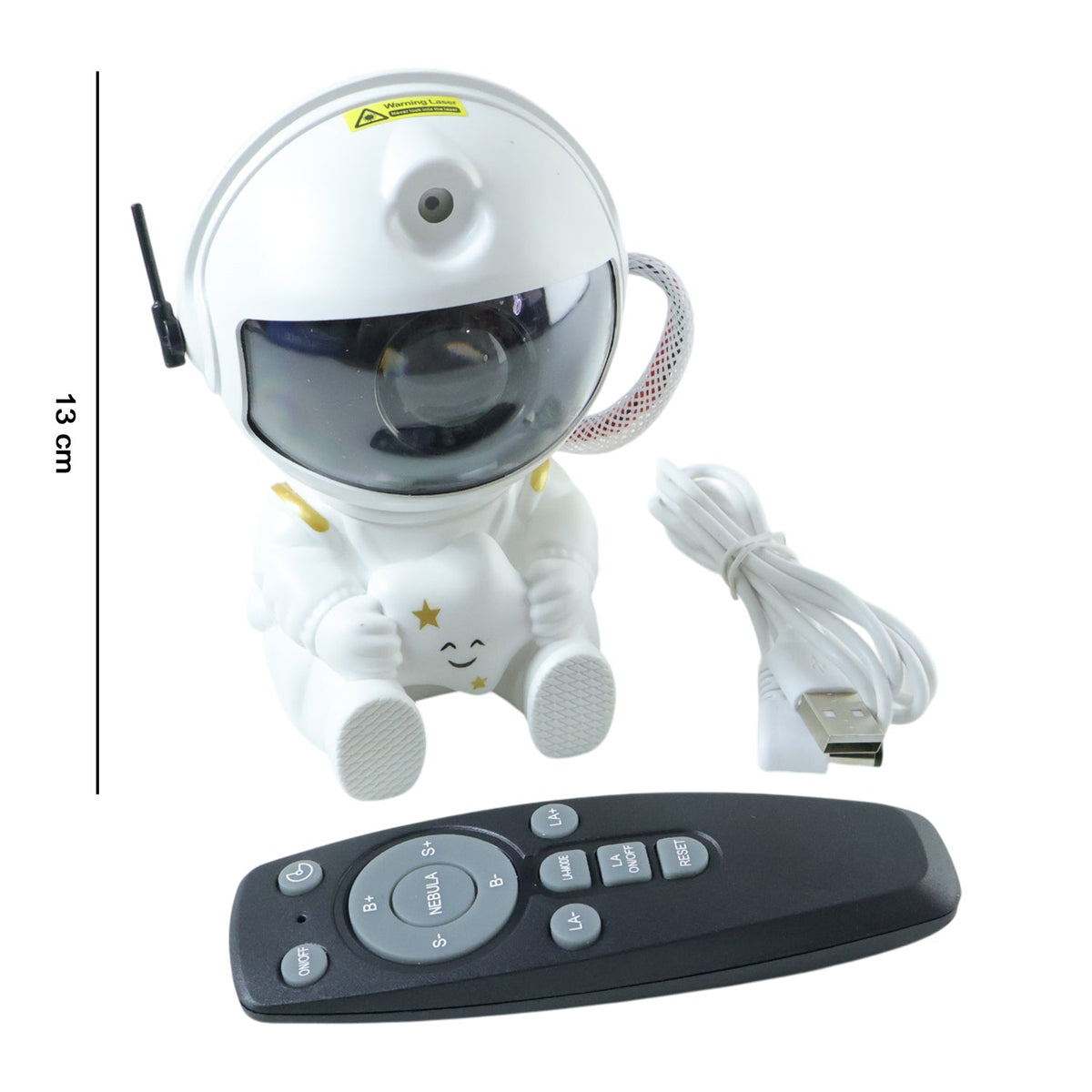 Side view of remote controlled astronaut galaxy star projector
