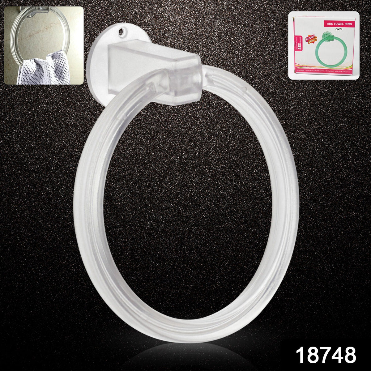 Close-up view of the unbreakable ABS towel ring, highlighting its smooth, clear plastic finish.