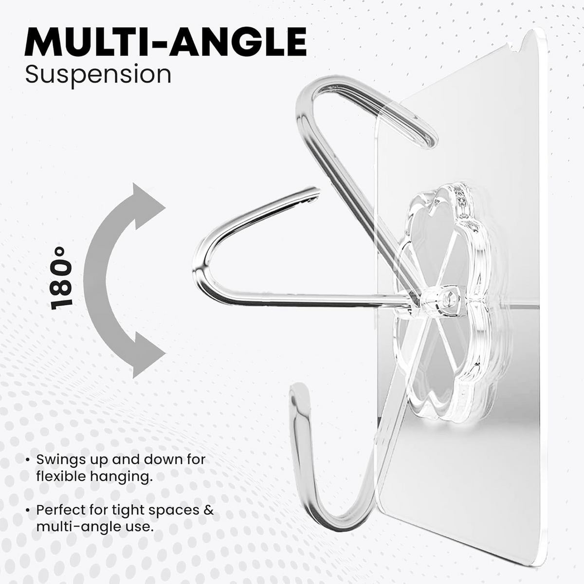 Simple peel-and-stick installation steps for the stainless steel adhesive hook.