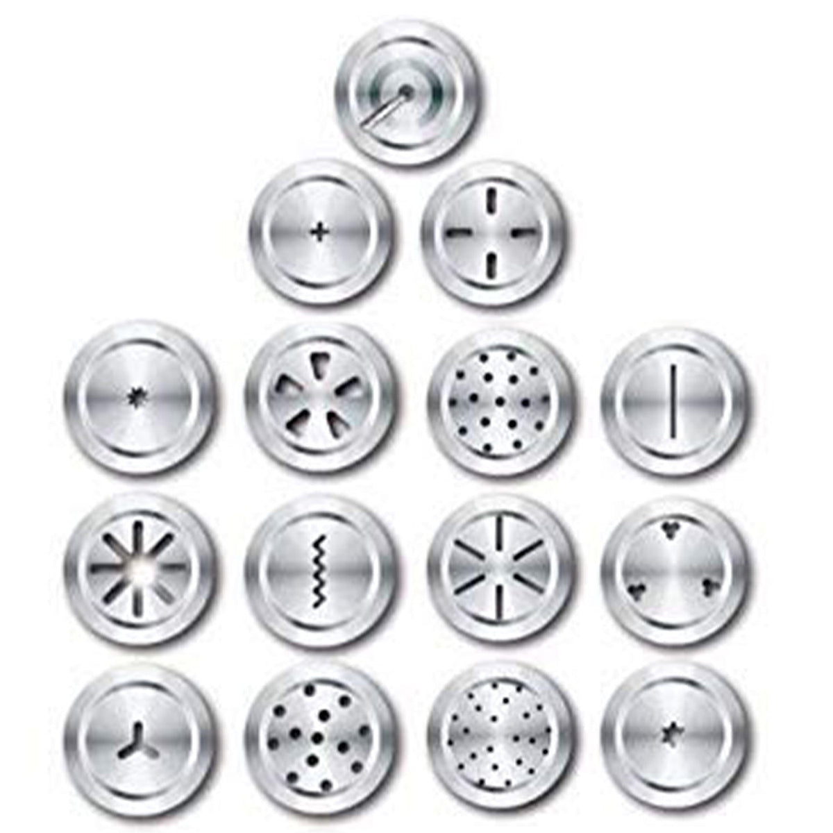 Close-up of the durable stainless steel kitchen press with various traditional snack jalis.