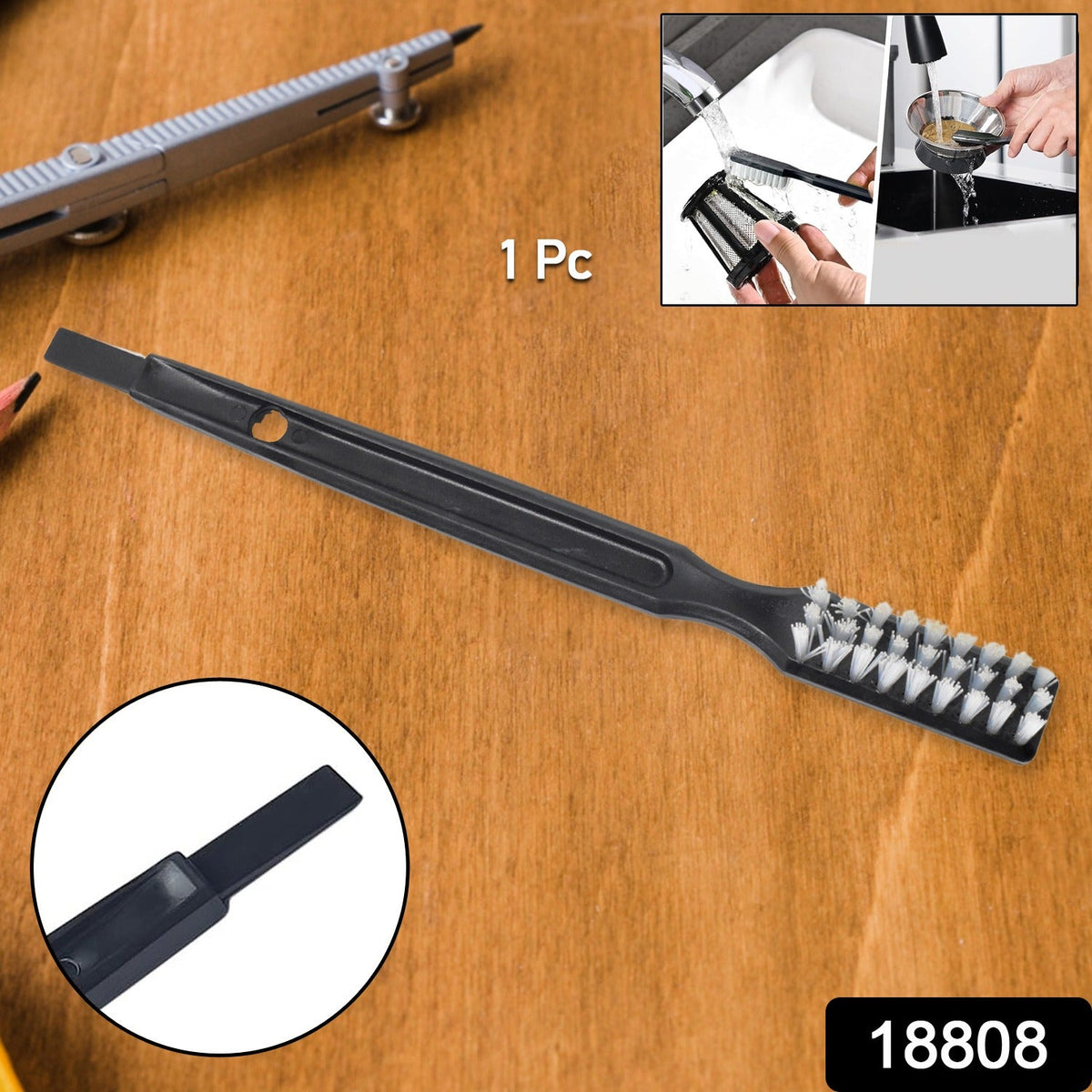 Ergonomic cleaning brush tackling hard-to-reach spots in a kitchen appliance.