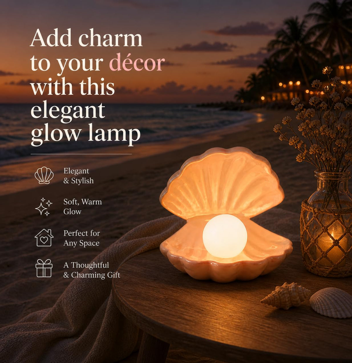 Pearl Shell Night Lamp – Elegant LED Decor | Indo Glow