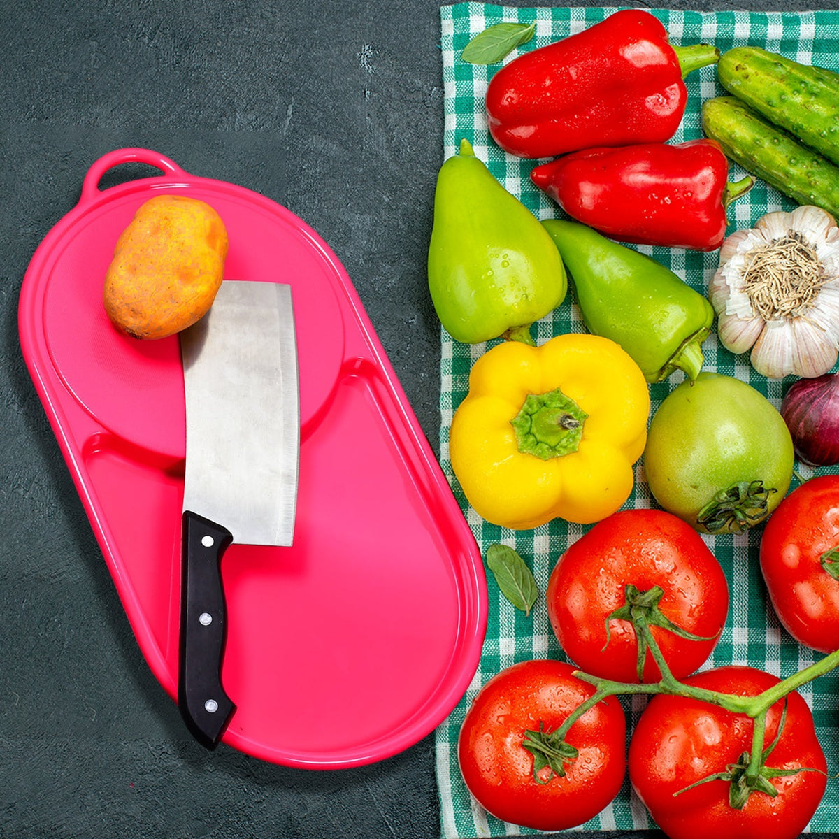 Assorted colored plastic chopping boards with trays for modern kitchens.