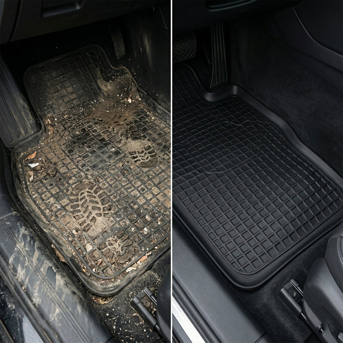 Resilient rubber car mats with anti-slip textured surface for safety