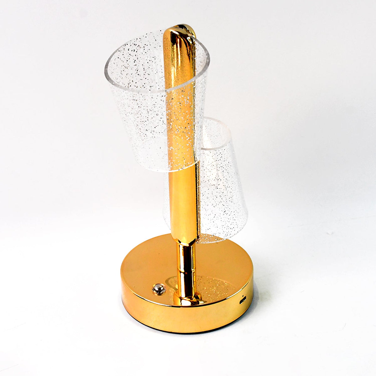 Stylish crystal table lamp featuring warm LED glow and golden metal base