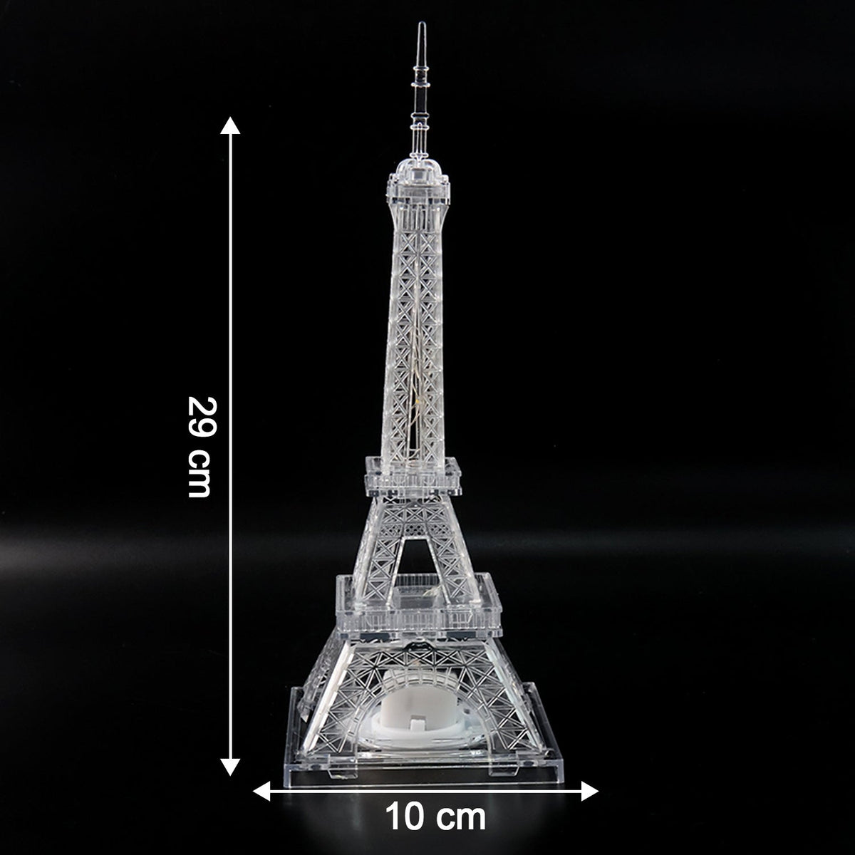 Eiffel Tower shaped LED decorative light illuminating vibrant colors