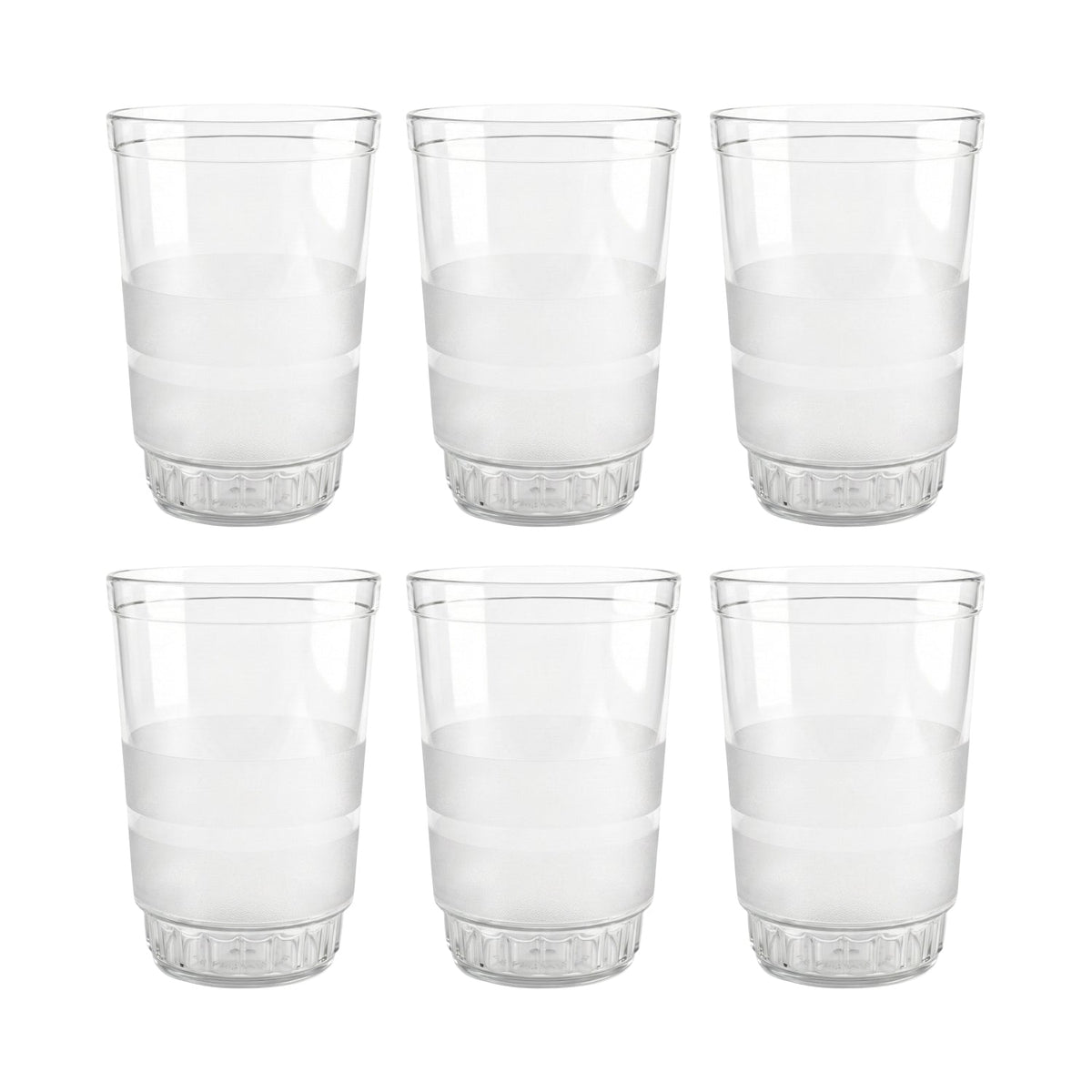 Empty row of Janta drinking glasses with frosted grip set