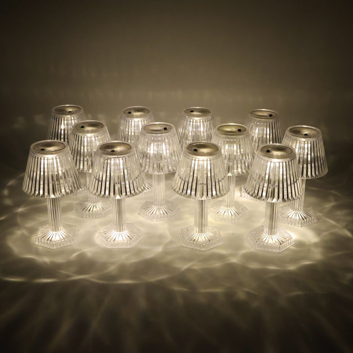 Battery operated LED bedside table lamp with crystal design