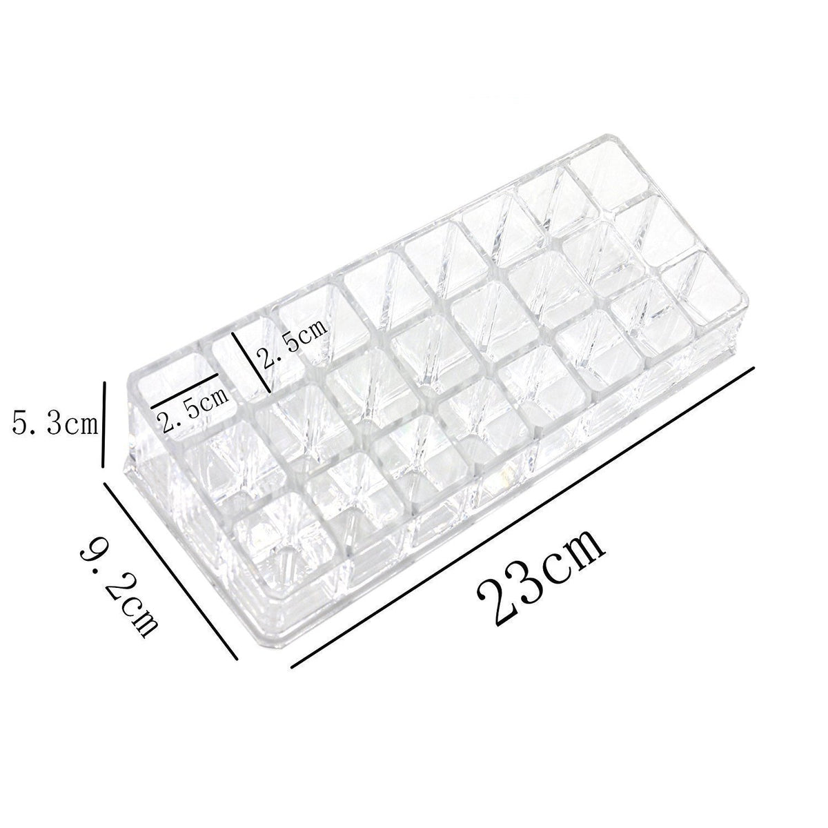 Acrylic lipstick and cosmetic organizer, demonstrating its ability to keep a vanity tidy and well-arranged.