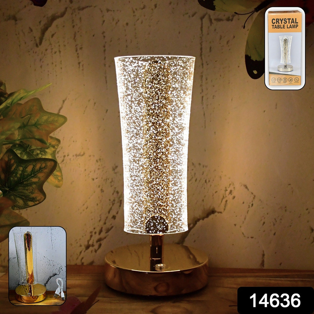 Decorative crystal LED table lamp with sparkle design on bedroom table