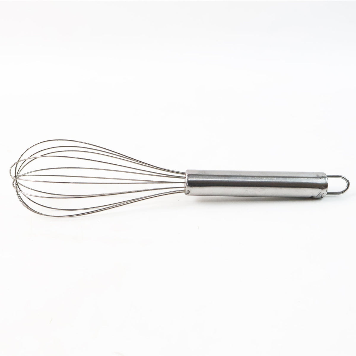 Stainless steel balloon whisk used for mixing batters and sauces